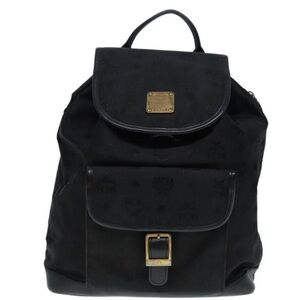 MCM Vicetos Logogram Backpack Leather Black Champagne Gold